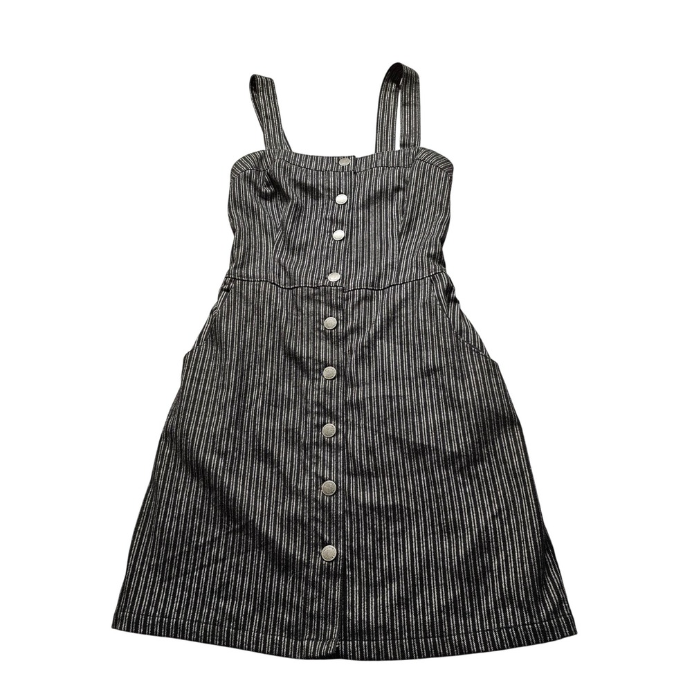 Hollister Striped Button Front Mini Dress Womens Small Black White Pockets 5302